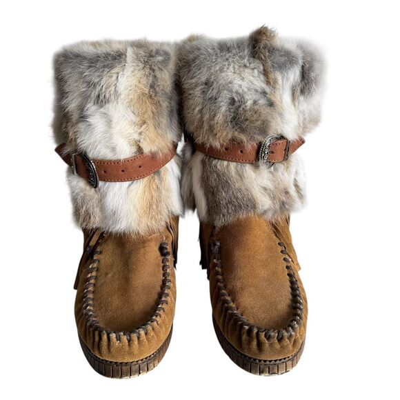 El Vaquero Martha Suede & Rabbit Fur Fringe Boots Size 40 - Picture 3 of 11